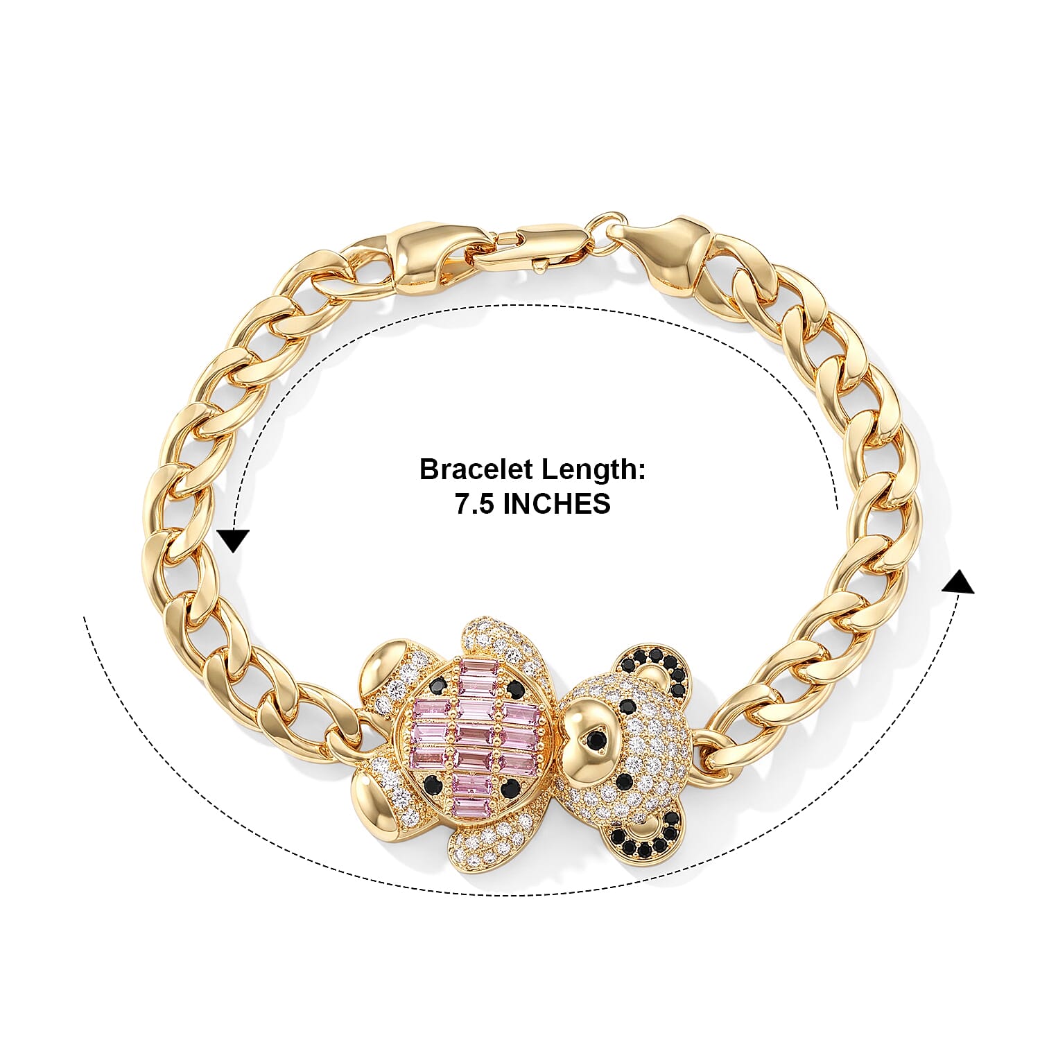 Simulated Multi Color Diamond Teddy Bear Bracelet in Silvertone (7.50 In)