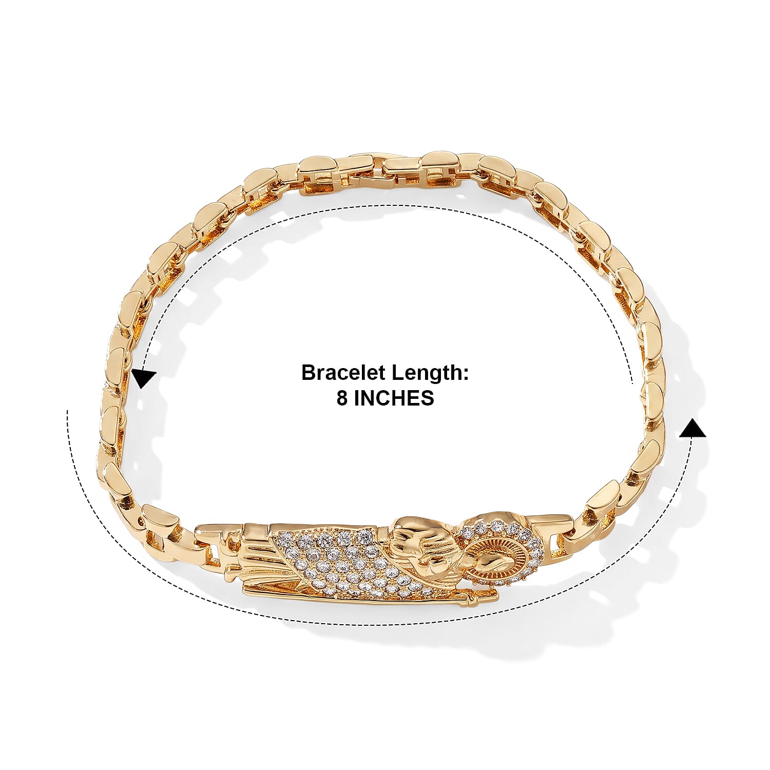 Simulated Diamond Santa Muerte Bracelet in Goldtone (8.50 In)