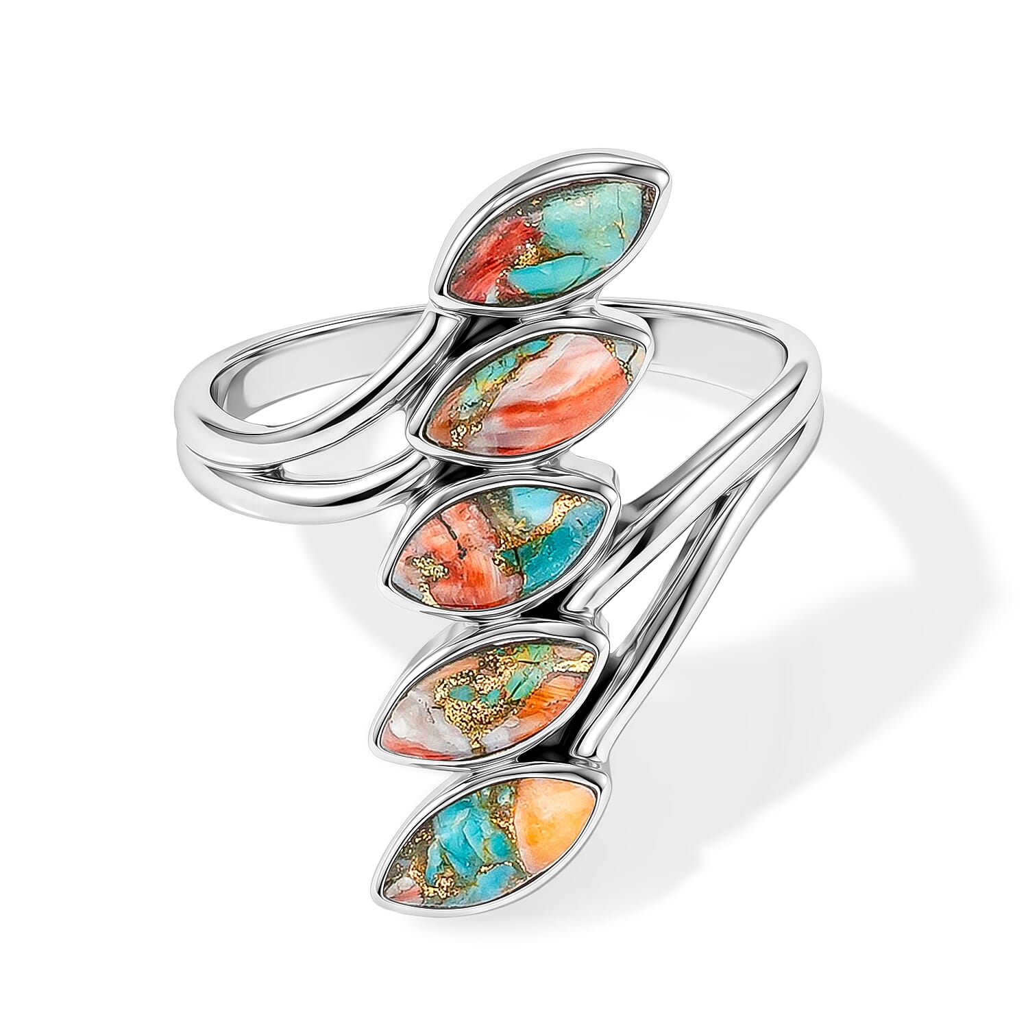 Santa Fe Style Spiny Turquoise 3.70 ctw Ring in Sterling Silver (Size 8.0)