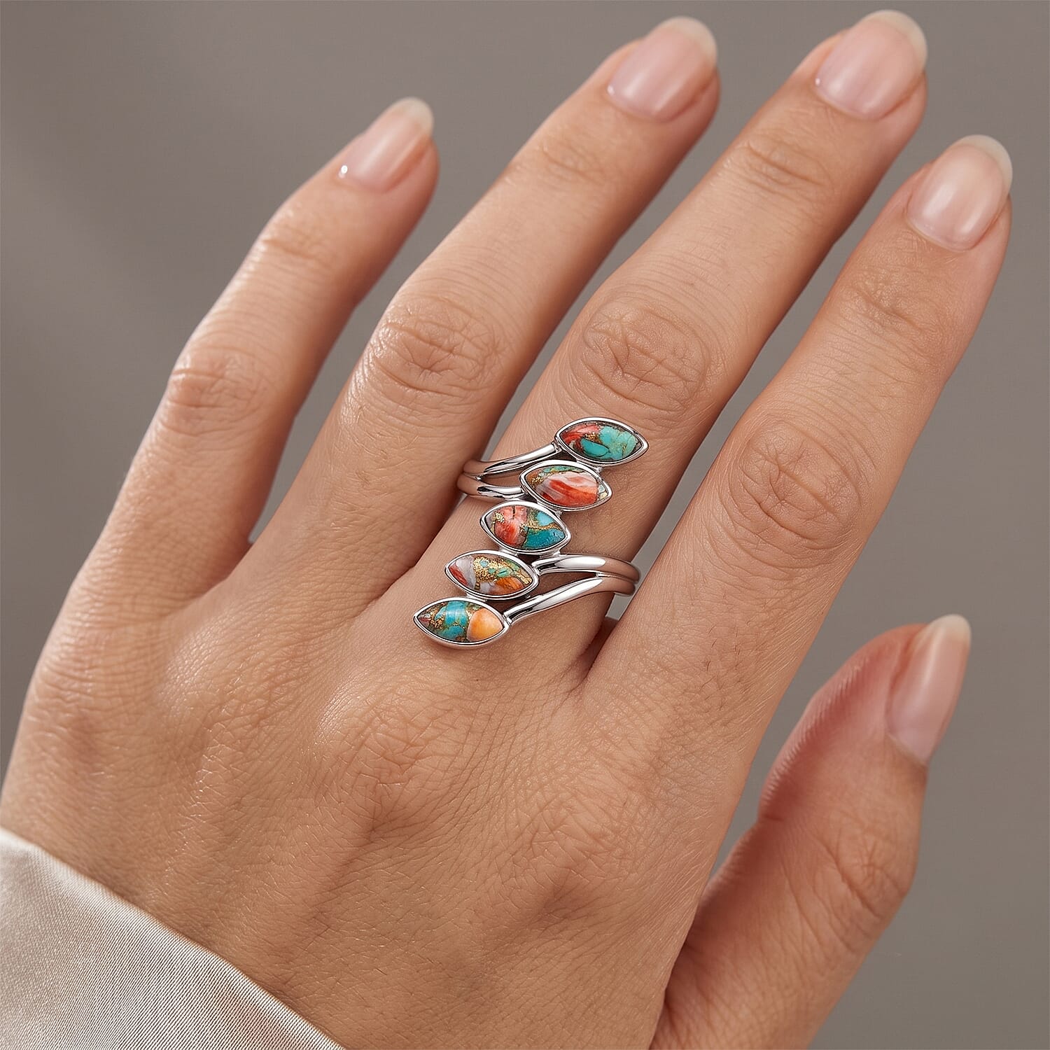 Santa Fe Style Spiny Turquoise 3.70 ctw Ring in Sterling Silver (Size 8.0)