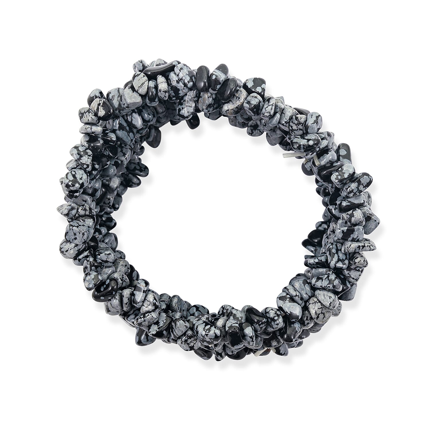 Snowflake Obsidian 310.55 ctw Chips Stretch Bracelet (6.0-8.0In)