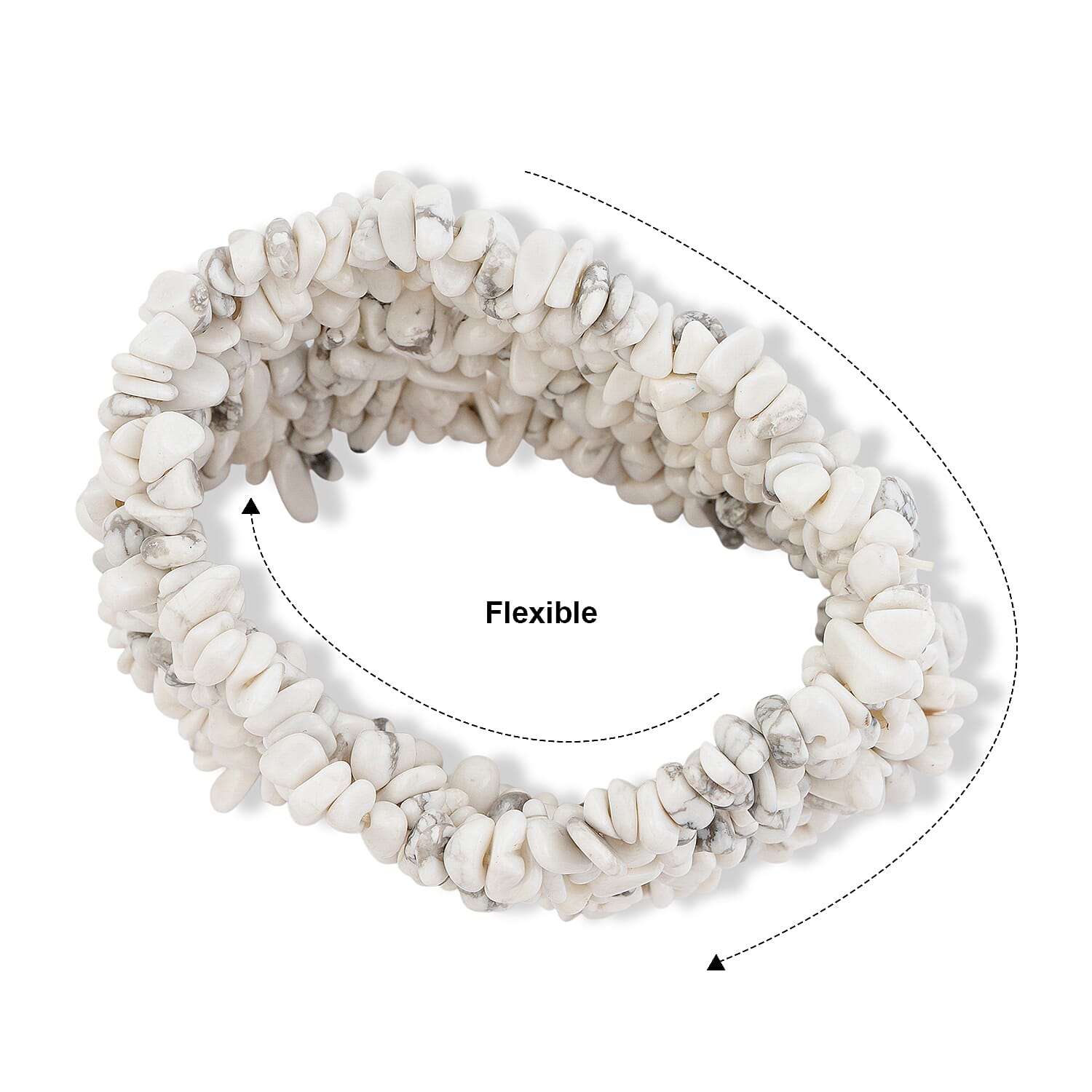 White Howlite 318.40 ctw Chips Stretch Bracelet (6.0-8.0In)