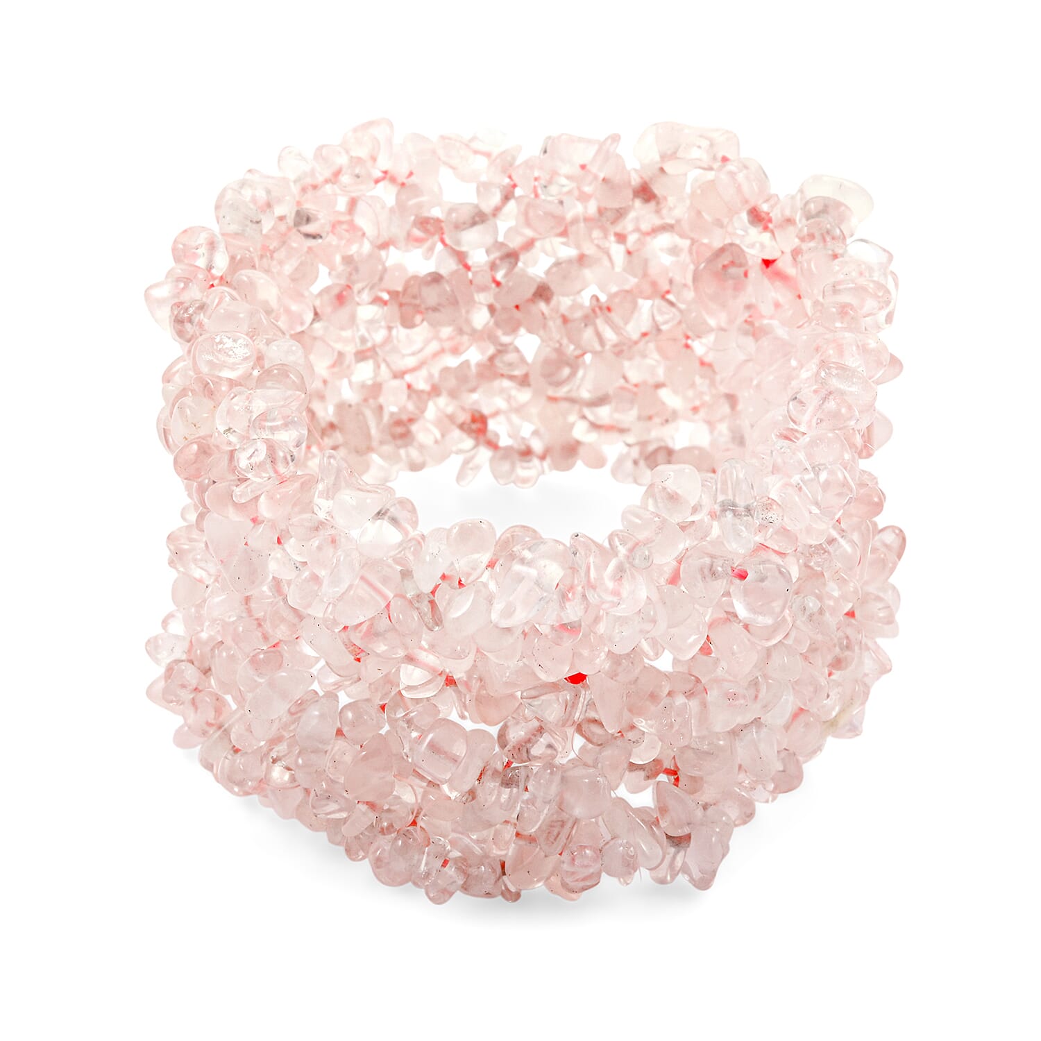 Rose Quartz 287.60 ctw Chips Stretch Bracelet (6.0-8.0In)