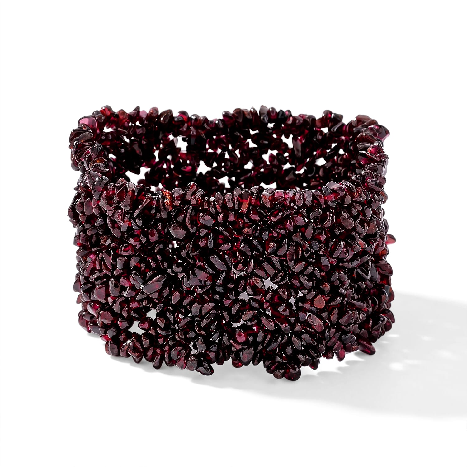 Orissa Rhodolite Garnet 364.80 ctw Chips Stretch Bracelet (6.0-8.0In)