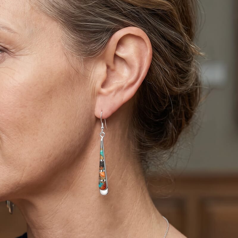 Santa Fe Style Spiny Turquoise 1.55 ctw Earrings in Sterling Silver