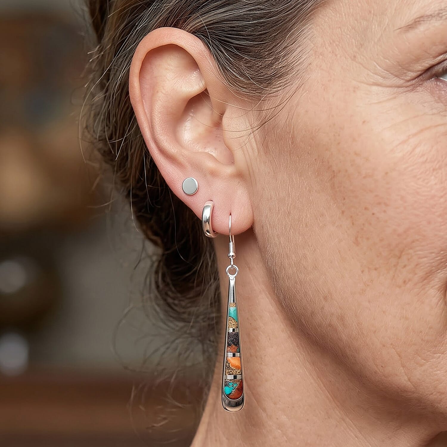 Santa Fe Style Spiny Turquoise 1.55 ctw Earrings in Sterling Silver