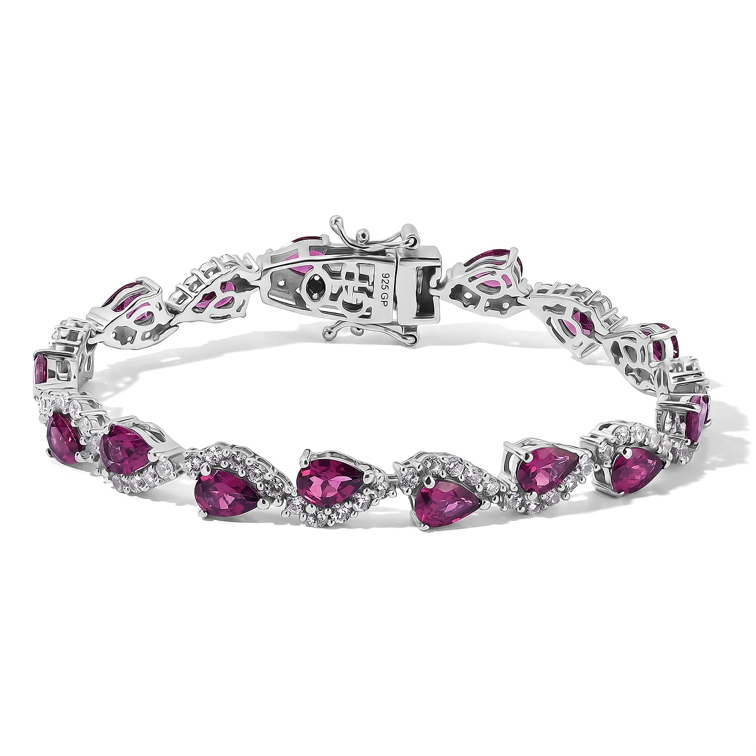 GP Radiant Ember Garnet and White Zircon 10.90 ctw Bracelet in Rhodium Over Sterling Silver (6.50 In)
