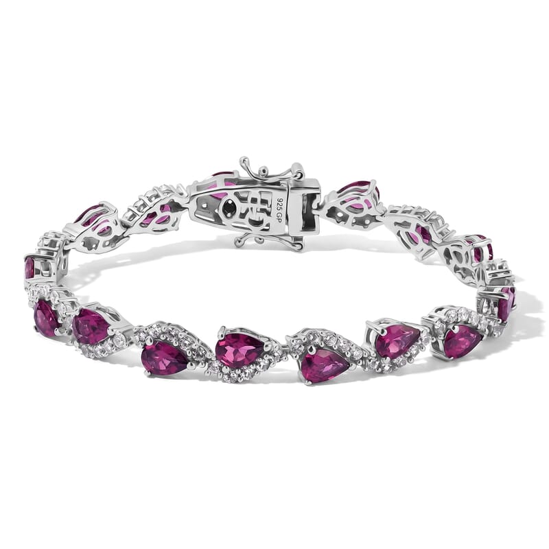 GP Italian Garden Collection Radiant Ember Garnet and White Zircon 10.90 ctw Bracelet in Rhodium Over Sterling Silver (6.50 In)