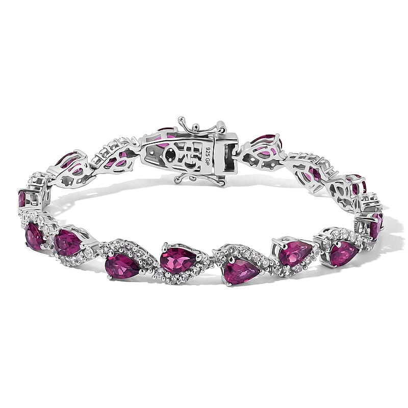GP Radiant Ember Garnet and White Zircon 10.90 ctw Bracelet in Rhodium Over Sterling Silver (6.50 In)