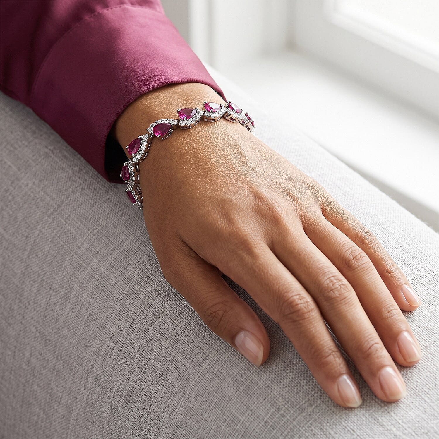 GP Radiant Ember Garnet and White Zircon 10.90 ctw Bracelet in Rhodium Over Sterling Silver (6.50 In)