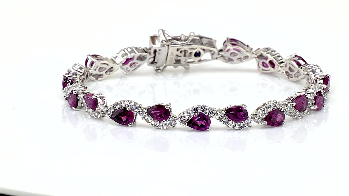 GP Radiant Ember Garnet and White Zircon 10.90 ctw Bracelet in Rhodium Over Sterling Silver (6.50 In)