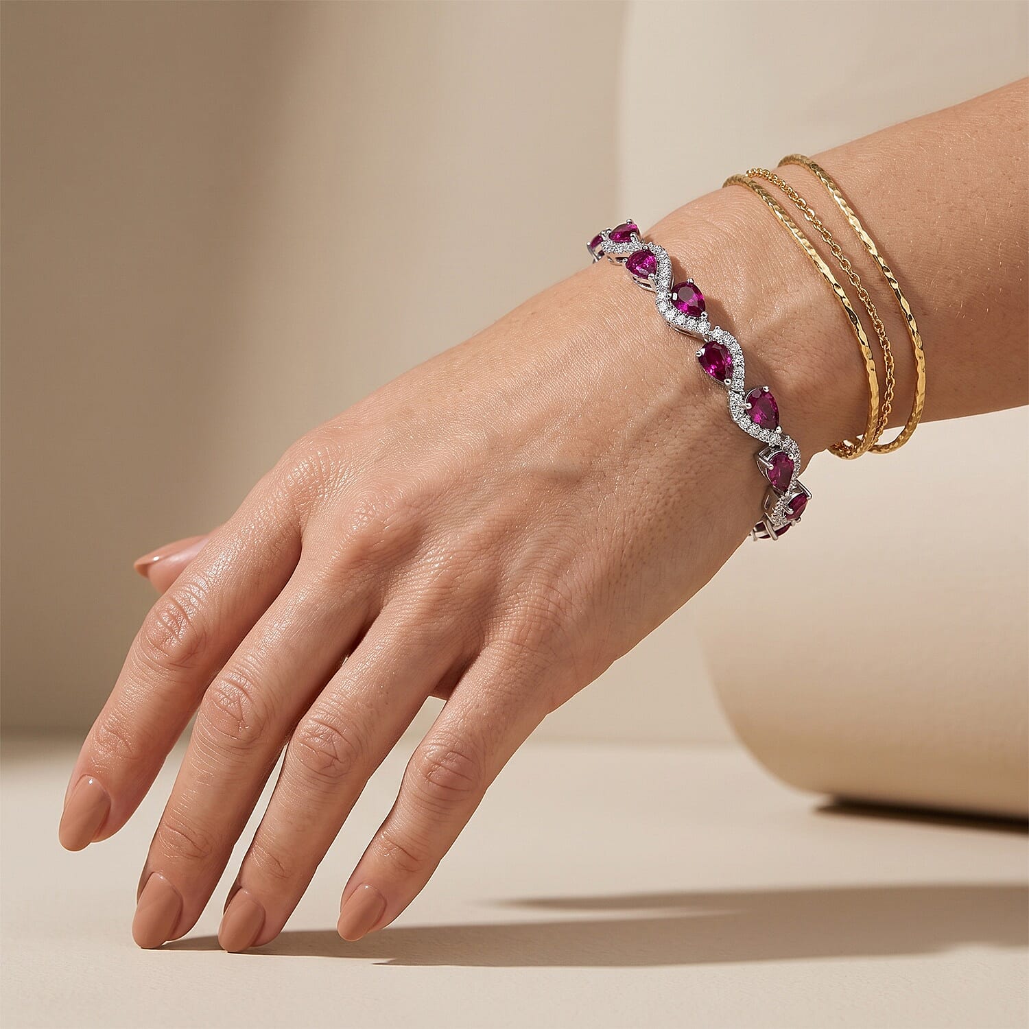 GP Radiant Ember Garnet and White Zircon 10.90 ctw Bracelet in Rhodium Over Sterling Silver (6.50 In)