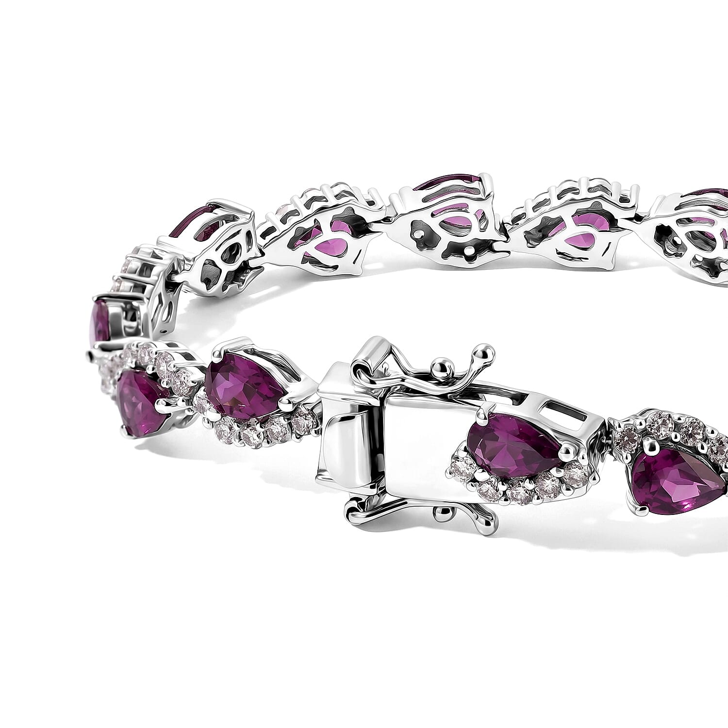 GP Radiant Ember Garnet and White Zircon 10.90 ctw Bracelet in Rhodium Over Sterling Silver (6.50 In)