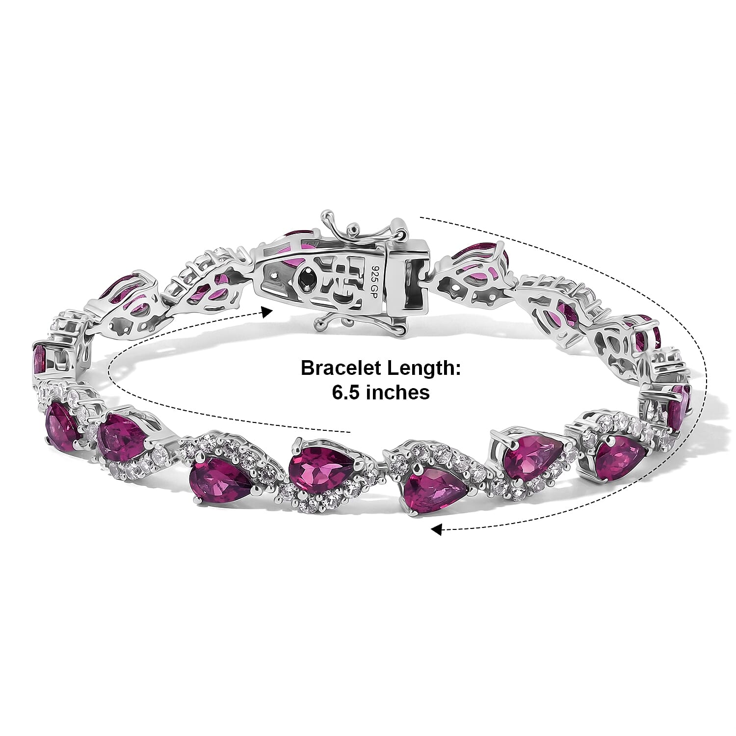 GP Radiant Ember Garnet and White Zircon 10.90 ctw Bracelet in Rhodium Over Sterling Silver (6.50 In)