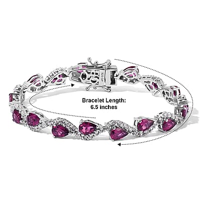 GP Radiant Ember Garnet and White Zircon 10.90 ctw Bracelet in Rhodium Over Sterling Silver (6.50 In)