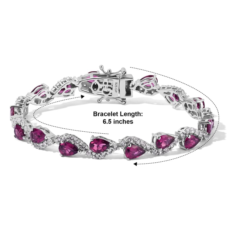 GP Italian Garden Collection Radiant Ember Garnet and White Zircon 10.90 ctw Bracelet in Rhodium Over Sterling Silver (6.50 In)