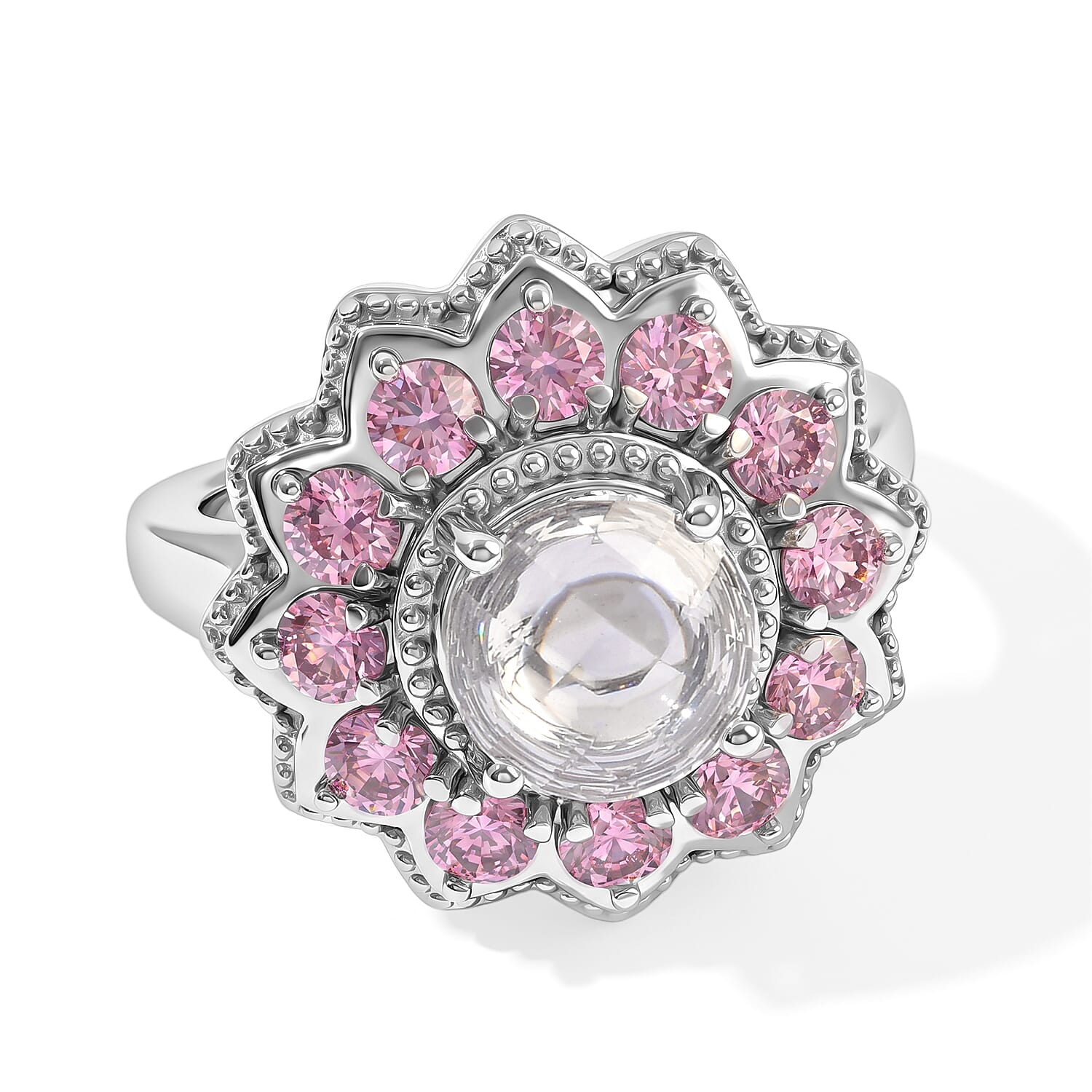 EverTrue Simulated White and Orchid Diamond Ring in Stainless Steel (Size 5.0)