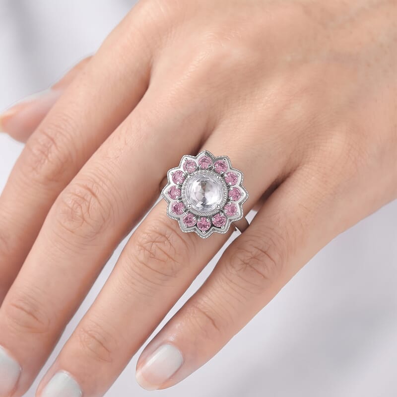 EverTrue Simulated White and Orchid Diamond Ring in Stainless Steel (Size 5.0)