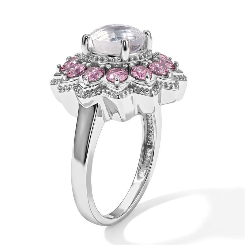 EverTrue Simulated White and Orchid Diamond Ring in Stainless Steel (Size 5.0)