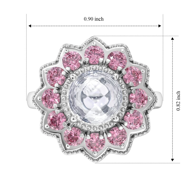 EverTrue Simulated White and Orchid Diamond Ring in Stainless Steel (Size 5.0)
