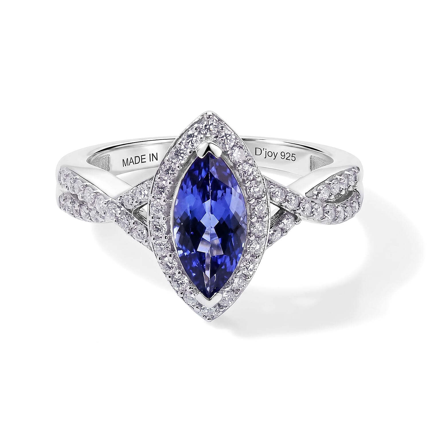D'Joy Tanzanite and Moissanite 1.40 ctw Ring in Rhodium Over Sterling Silver (Size 6.0)