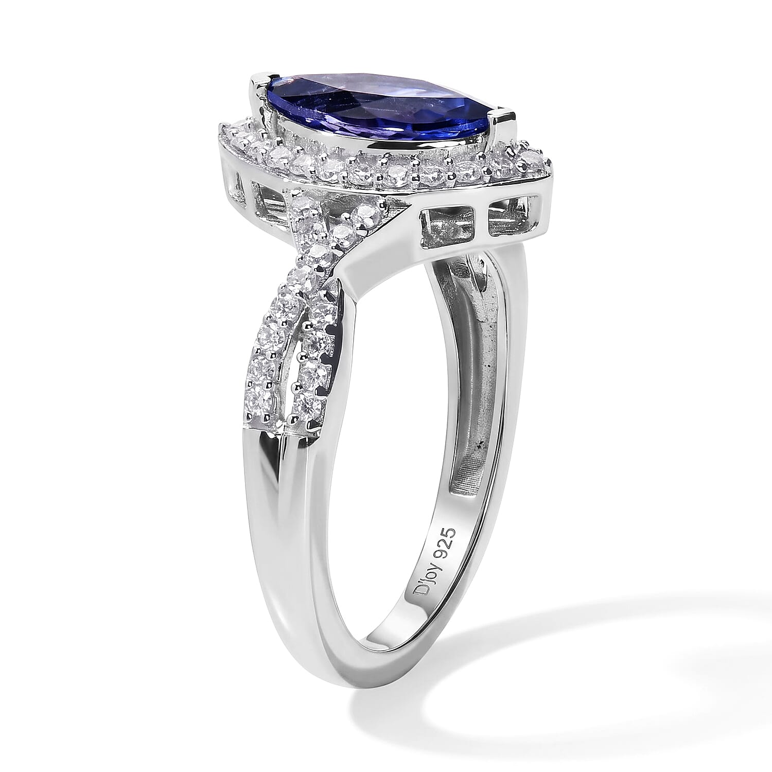 D'Joy Tanzanite and Moissanite 1.40 ctw Ring in Rhodium Over Sterling Silver (Size 6.0)