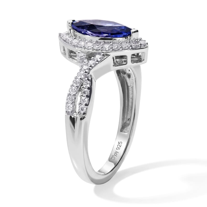 D'Joy Tanzanite and Moissanite 1.40 ctw Ring in Rhodium Over Sterling Silver (Size 6.0)