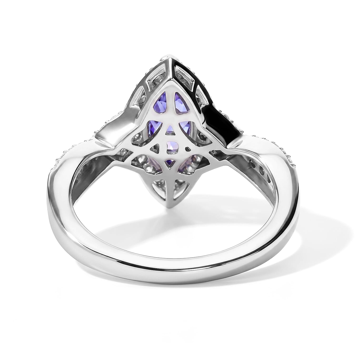 D'Joy Tanzanite and Moissanite 1.40 ctw Ring in Rhodium Over Sterling Silver (Size 6.0)