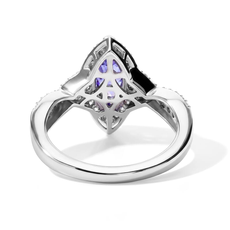 D'Joy Tanzanite and Moissanite 1.40 ctw Ring in Rhodium Over Sterling Silver (Size 6.0)