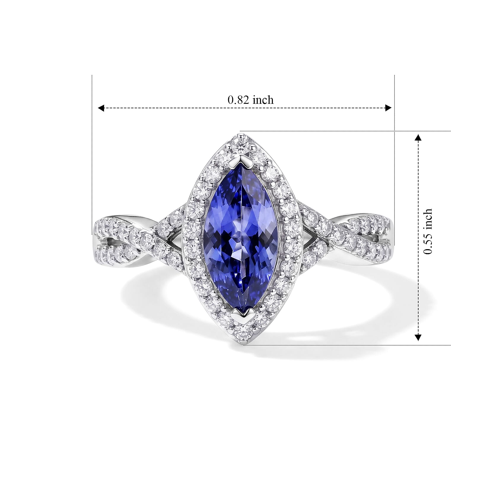 D'Joy Tanzanite and Moissanite 1.40 ctw Ring in Rhodium Over Sterling Silver (Size 6.0)