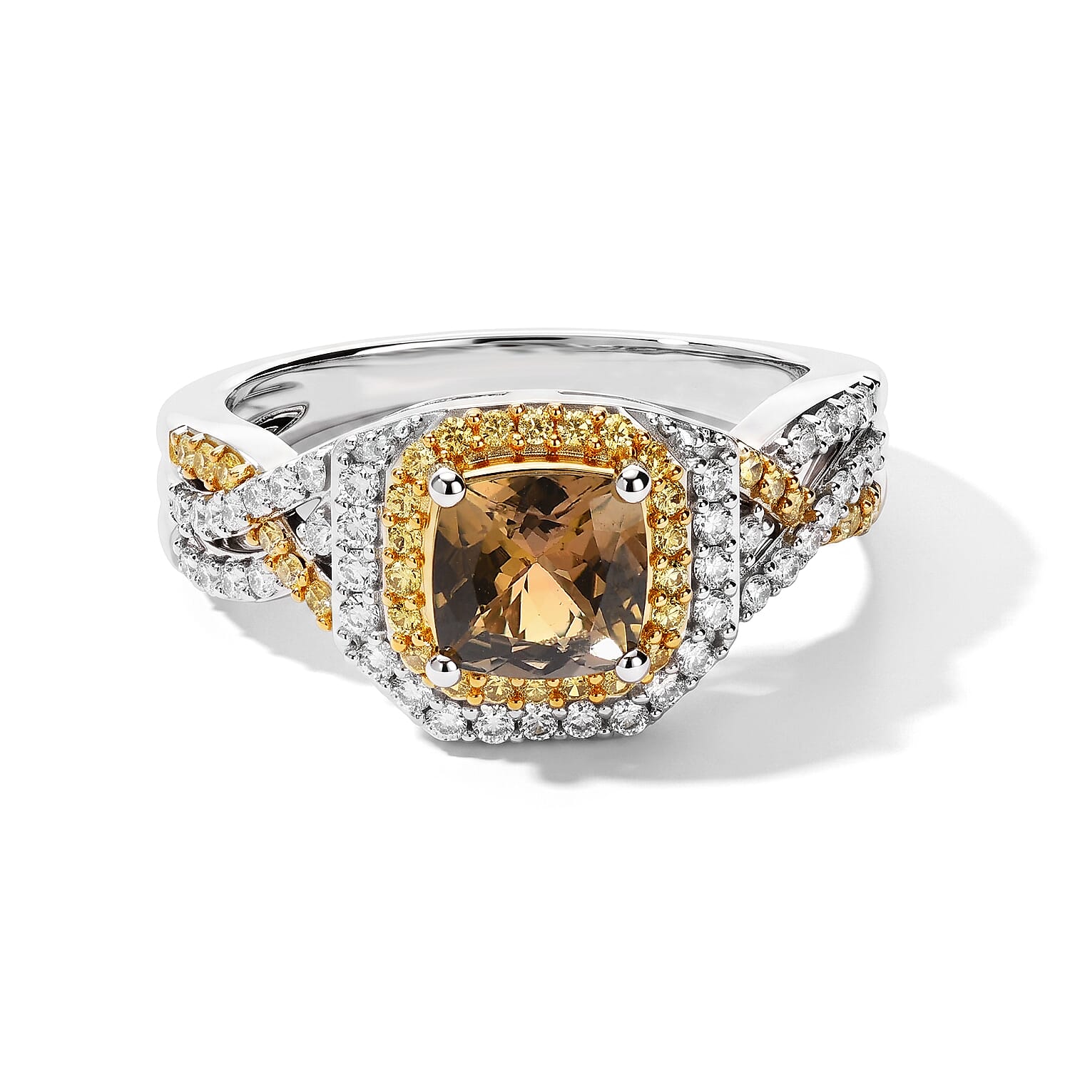 D'Joy Premium Golden Tanzanite and Multi Gemstone 1.50 ctw Ring in Rhodium Over Sterling Silver (Size 6.0)