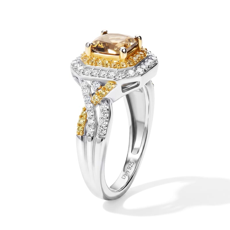 D'Joy Premium Golden Tanzanite and Multi Gemstone 1.50 ctw Ring in Rhodium Over Sterling Silver (Size 6.0)