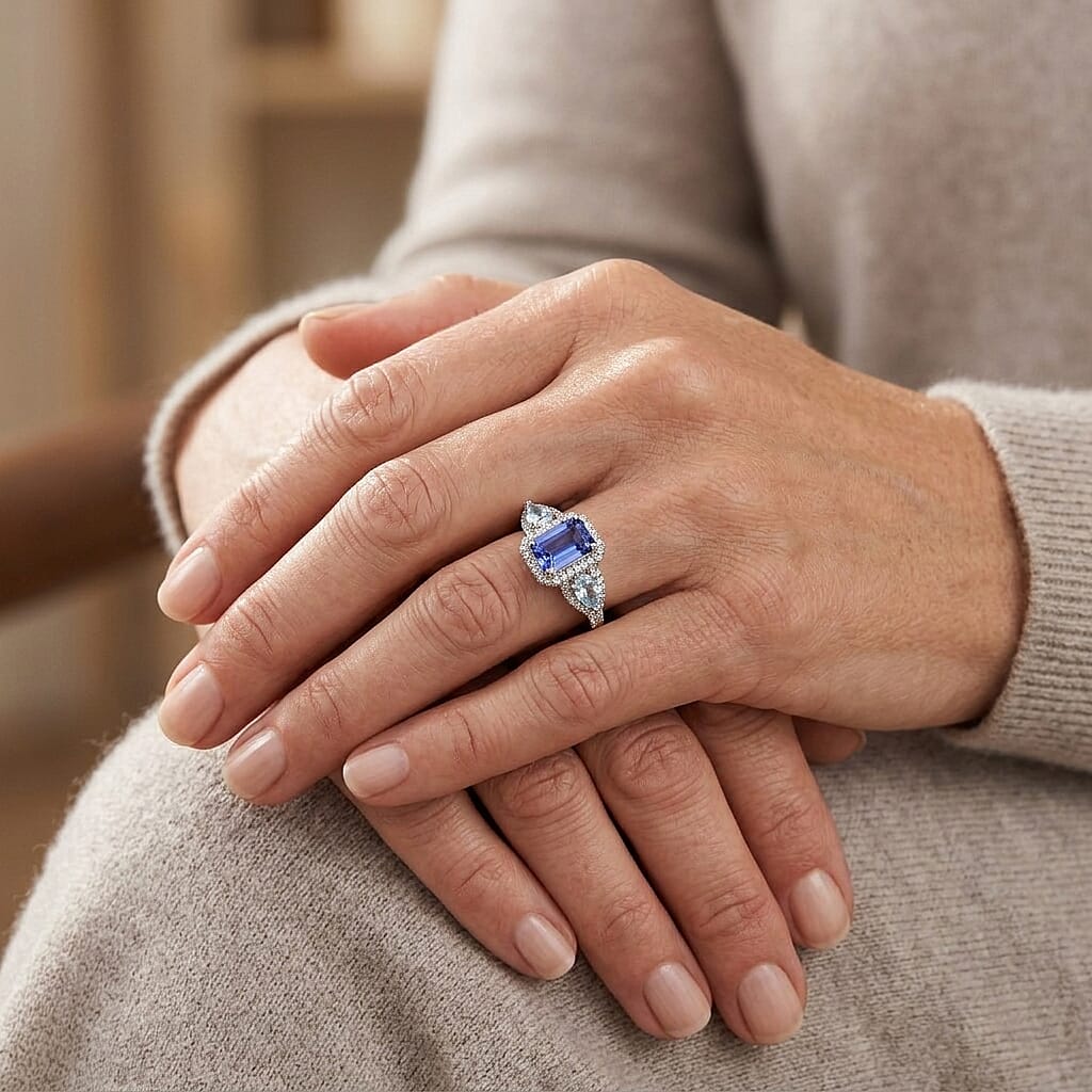 D'Joy Tanzanite and Multi Gemstone 1.70 ctw Ring in Rhodium Over Sterling Silver (Size 6.0)