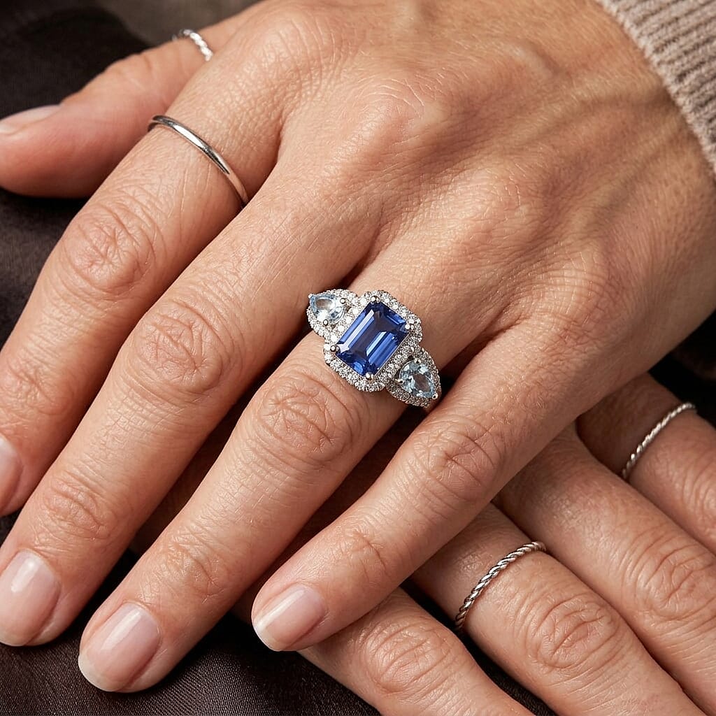 D'Joy Tanzanite and Multi Gemstone 1.70 ctw Ring in Rhodium Over Sterling Silver (Size 6.0)