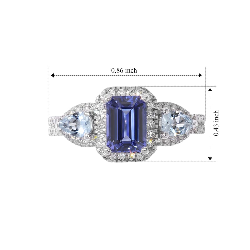 D'Joy Tanzanite and Multi Gemstone 1.70 ctw Ring in Rhodium Over Sterling Silver (Size 6.0)