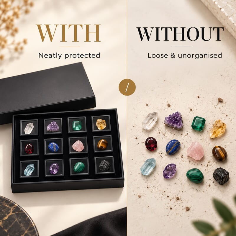 Livmore Black 12pcs Black Loose Gemstone Display Box