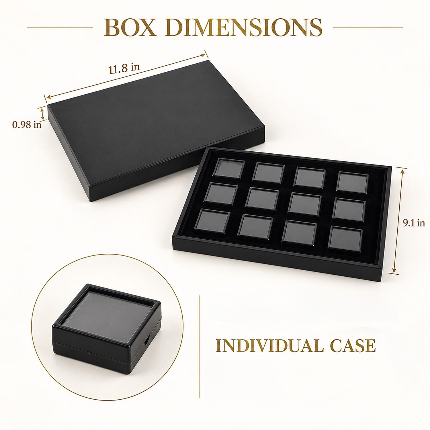 Livmore Black 12pcs Black Loose Gemstone Display Box