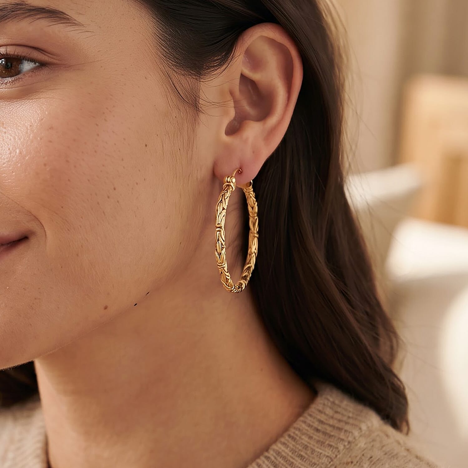D'Joy Passport to Turkey 40mm Byzantine Earrings in 22K Yellow Gold Over Sterling Silver 10.75 Grams