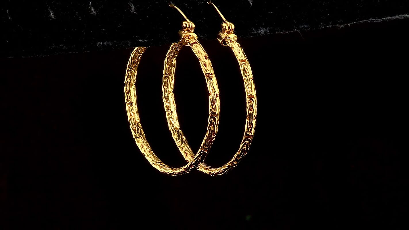 D''Joy Passport to Turkey 40mm Byzantine Earrings in 22K Yellow Gold Over Sterling Silver 10.75 Grams