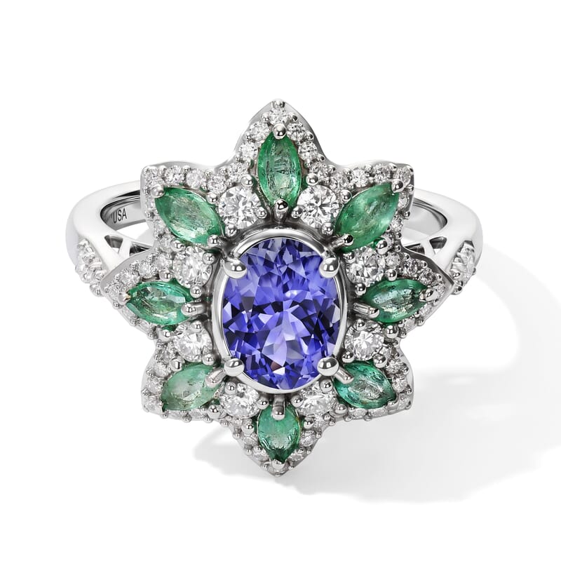 D'Joy Tanzanite and Multi Gemstone 2.25 ctw Ring in Rhodium Over Sterling Silver (Size 6.0)