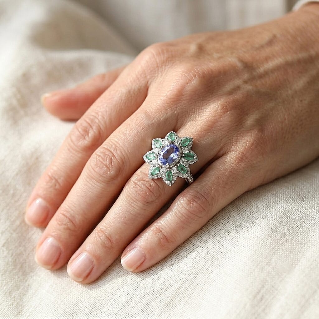 D'Joy Tanzanite and Multi Gemstone 2.25 ctw Ring in Rhodium Over Sterling Silver (Size 6.0)