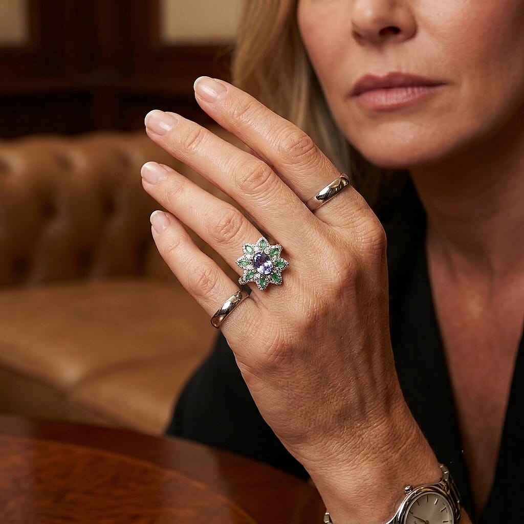 D'Joy Tanzanite and Multi Gemstone 2.25 ctw Ring in Rhodium Over Sterling Silver (Size 6.0)
