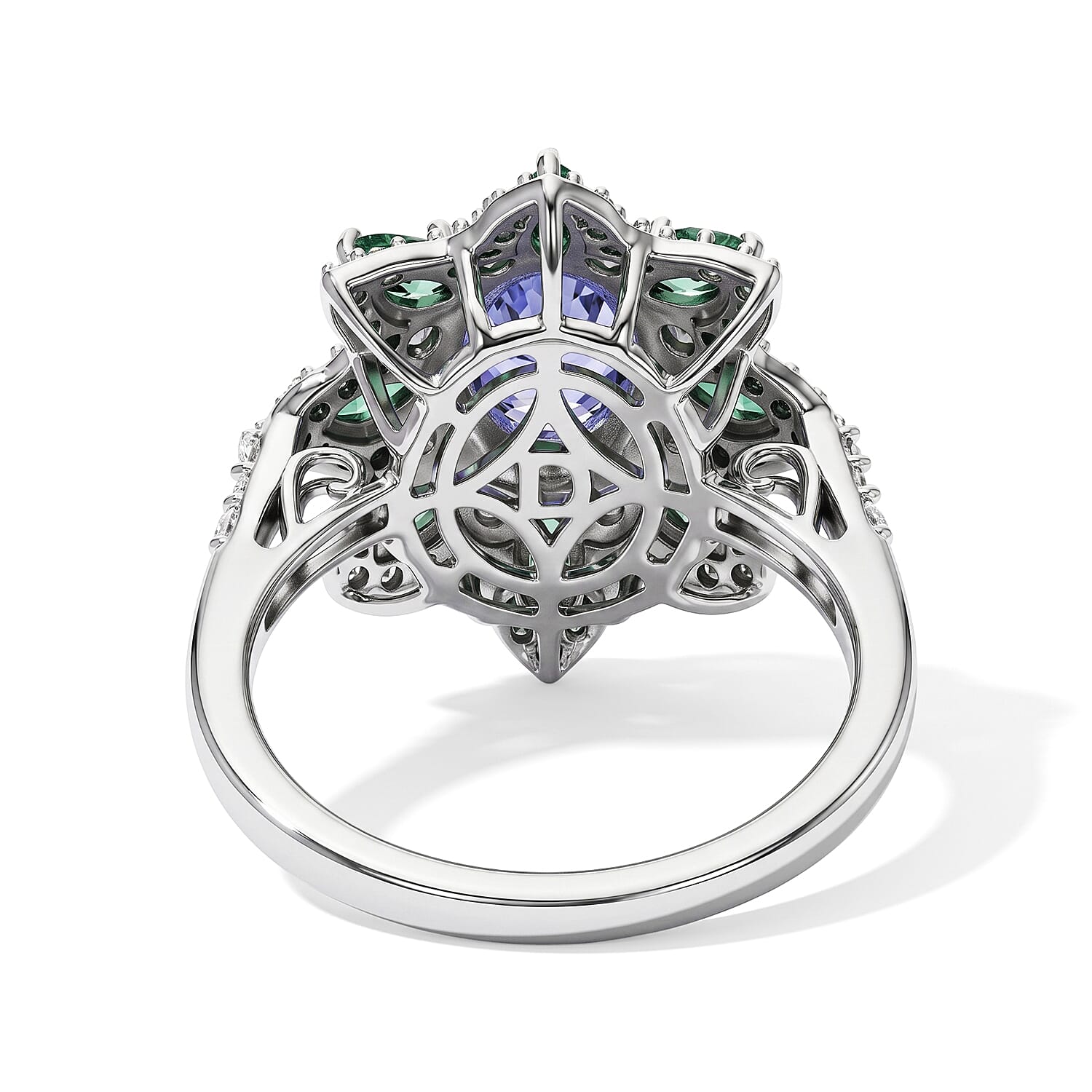 D'Joy Tanzanite and Multi Gemstone 2.25 ctw Ring in Rhodium Over Sterling Silver (Size 6.0)