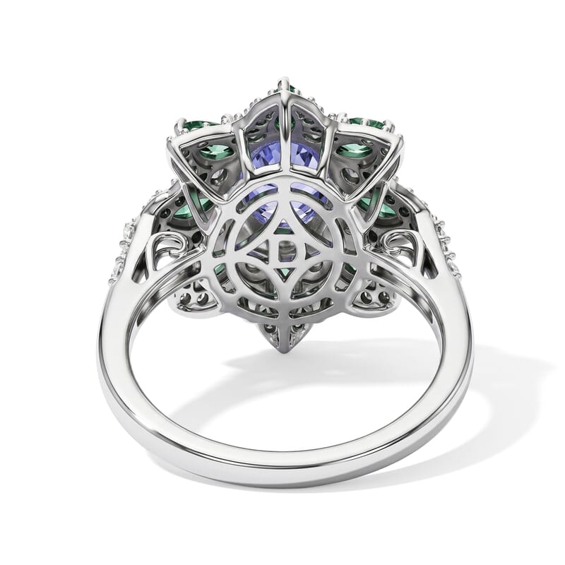 D'Joy Tanzanite and Multi Gemstone 2.25 ctw Ring in Rhodium Over Sterling Silver (Size 6.0)