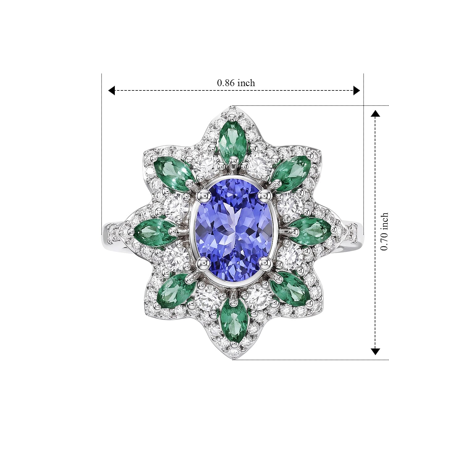 D'Joy Tanzanite and Multi Gemstone 2.25 ctw Ring in Rhodium Over Sterling Silver (Size 6.0)