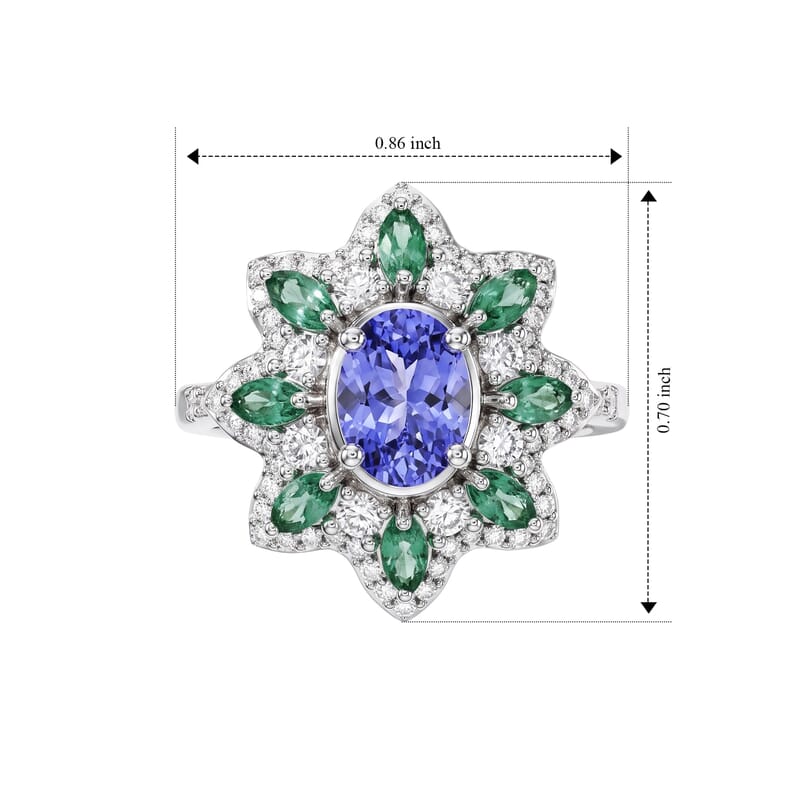 D'Joy Tanzanite and Multi Gemstone 2.25 ctw Ring in Rhodium Over Sterling Silver (Size 6.0)