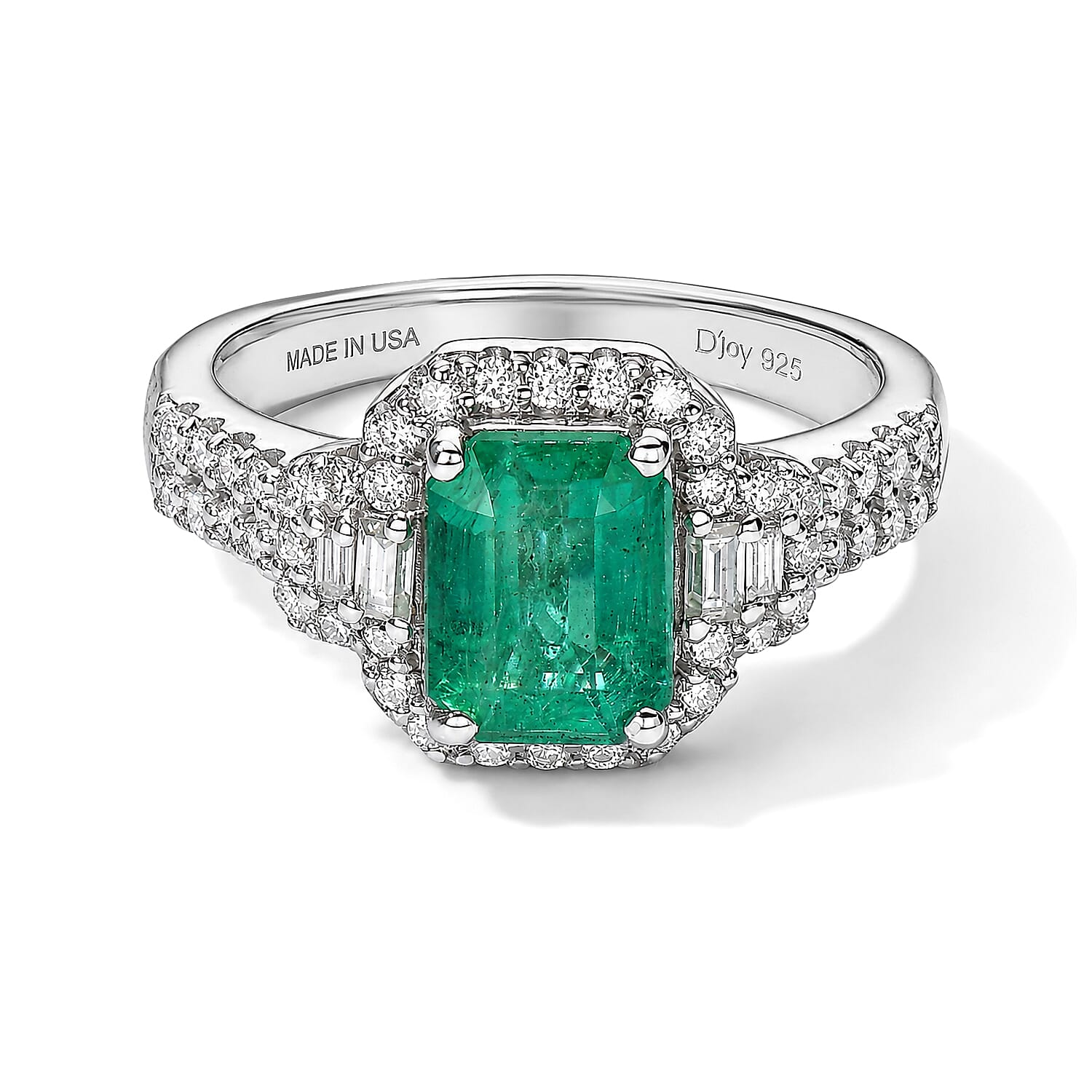 Certified and Appraised D'Joy Premium Kagem Zambian Emerald and Moissanite 2.15 ctw Ring in Rhodium Over Sterling Silver (Size 6.0)