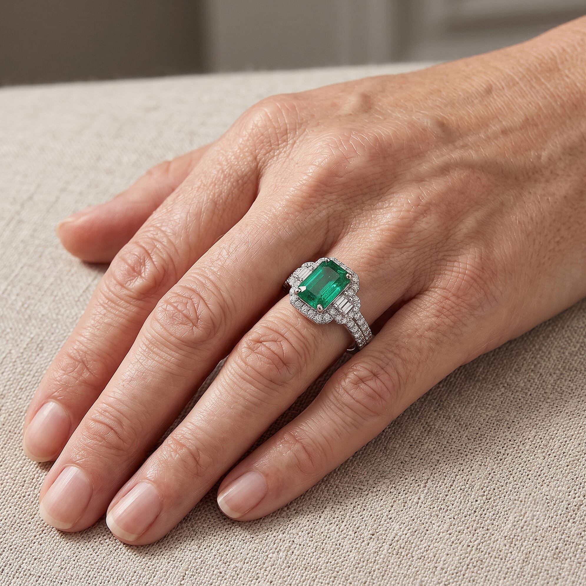 Certified and Appraised D'Joy Premium Kagem Zambian Emerald and Moissanite 2.15 ctw Ring in Rhodium Over Sterling Silver (Size 6.0)
