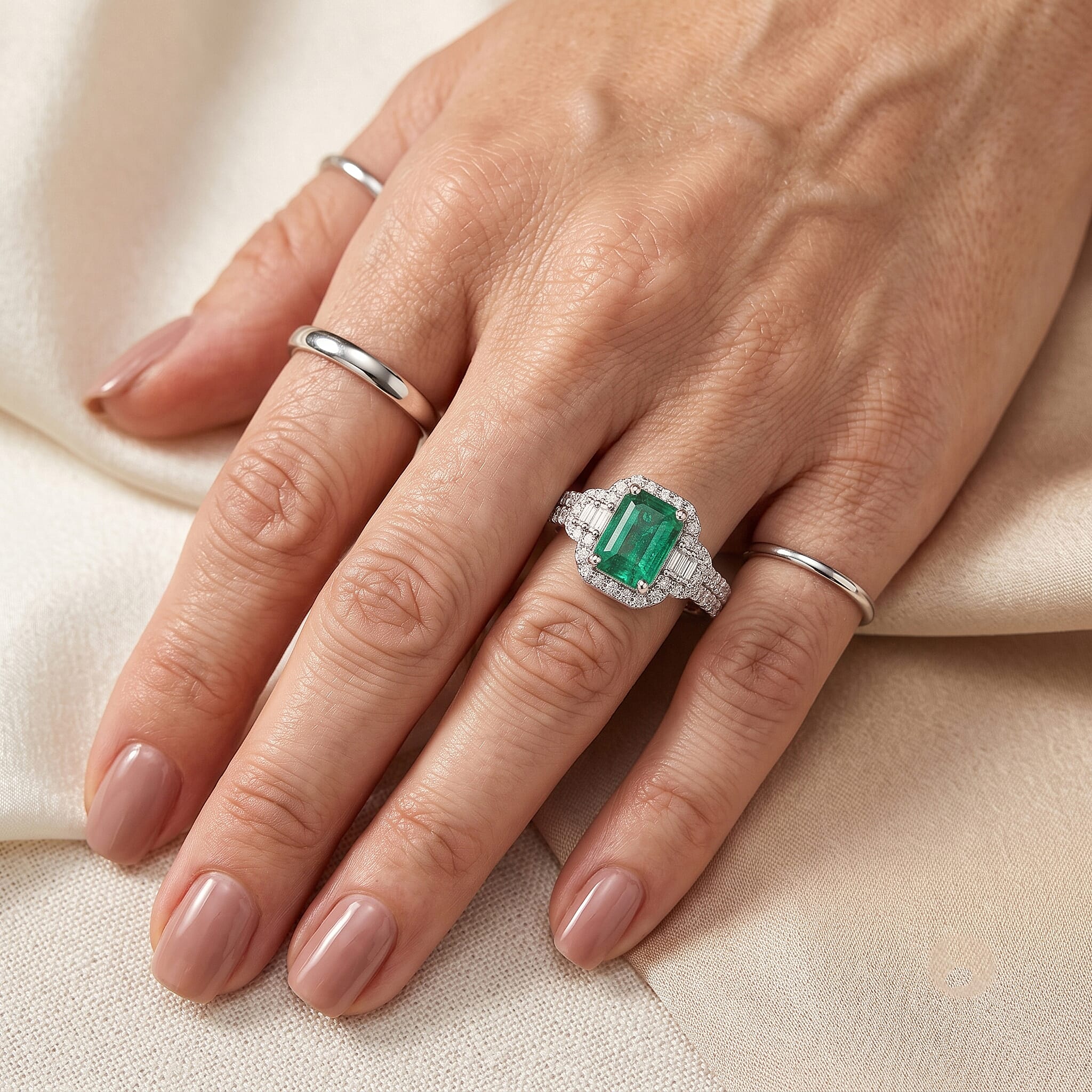 Certified and Appraised D'Joy Premium Kagem Zambian Emerald and Moissanite 2.15 ctw Ring in Rhodium Over Sterling Silver (Size 6.0)