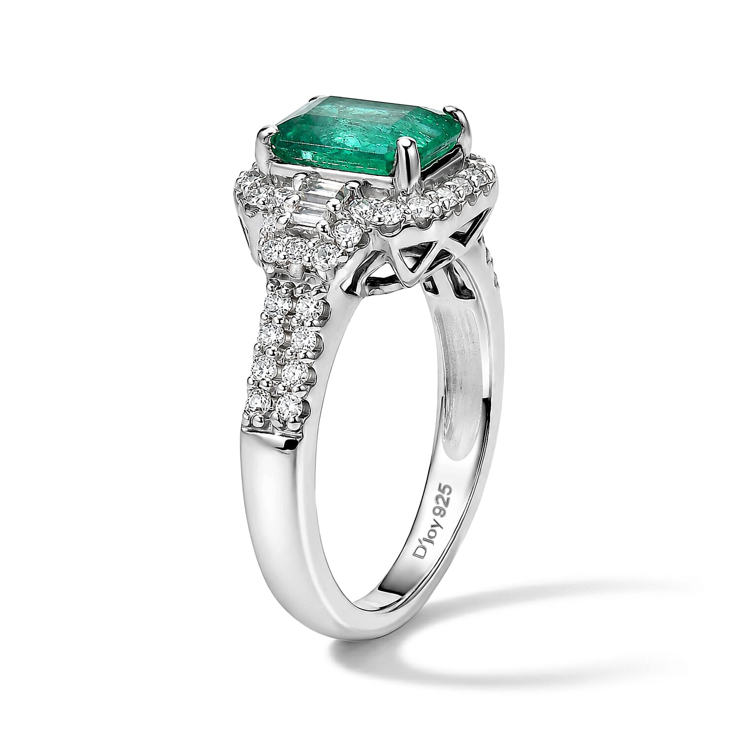 Certified and Appraised D'Joy Premium Kagem Zambian Emerald and Moissanite 2.15 ctw Ring in Rhodium Over Sterling Silver (Size 6.0)
